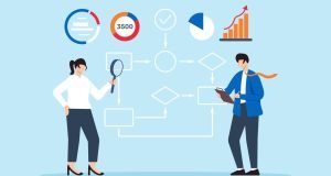 process-optimization-streamlining-workflows-improving-efficiency-and-reducing-costs-concept-illustration-analysts-analyzing-and-reengineering-business-processes-vector